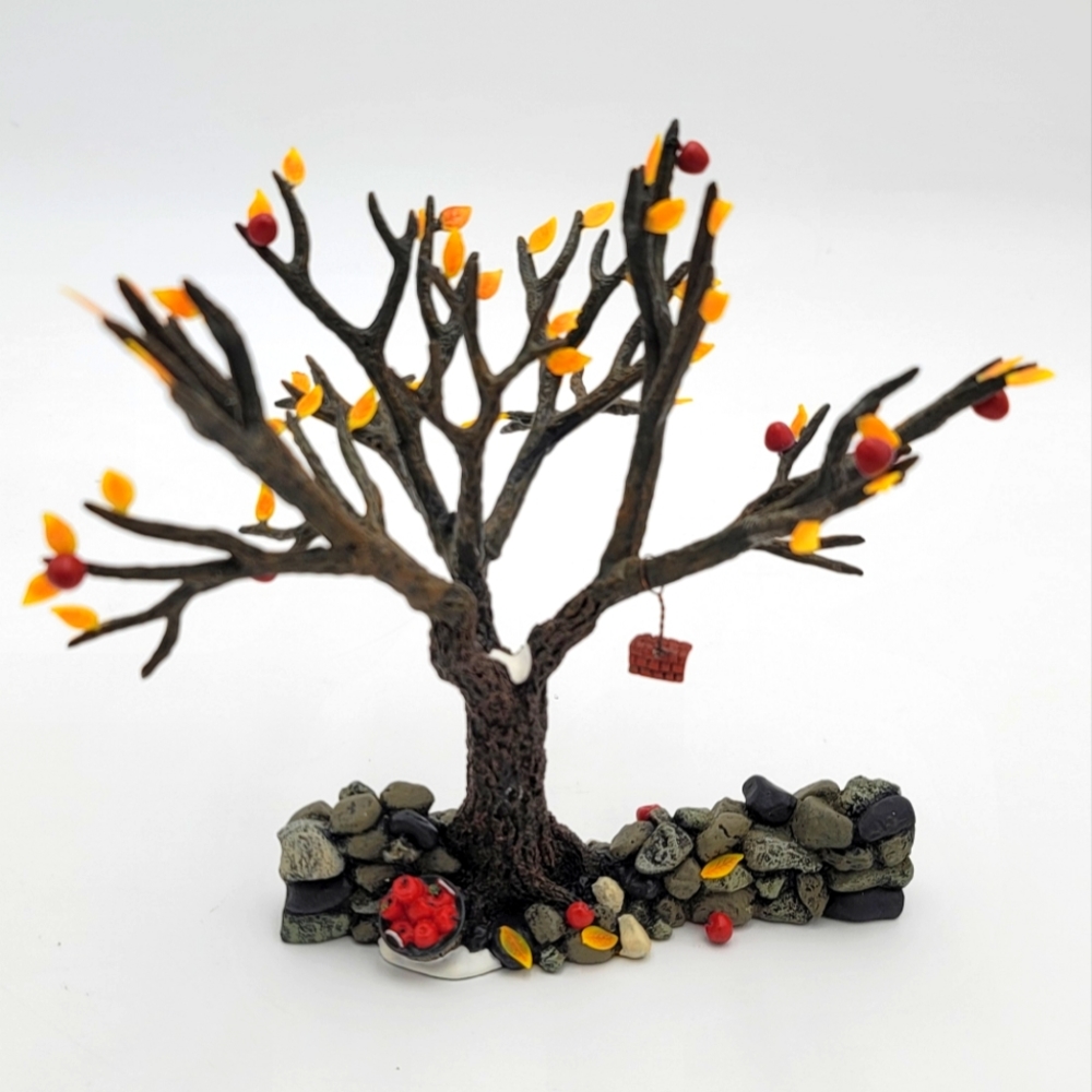 Dept 56 Fieldstone Wall with Apple Tree Fall Autumn Village Accessory